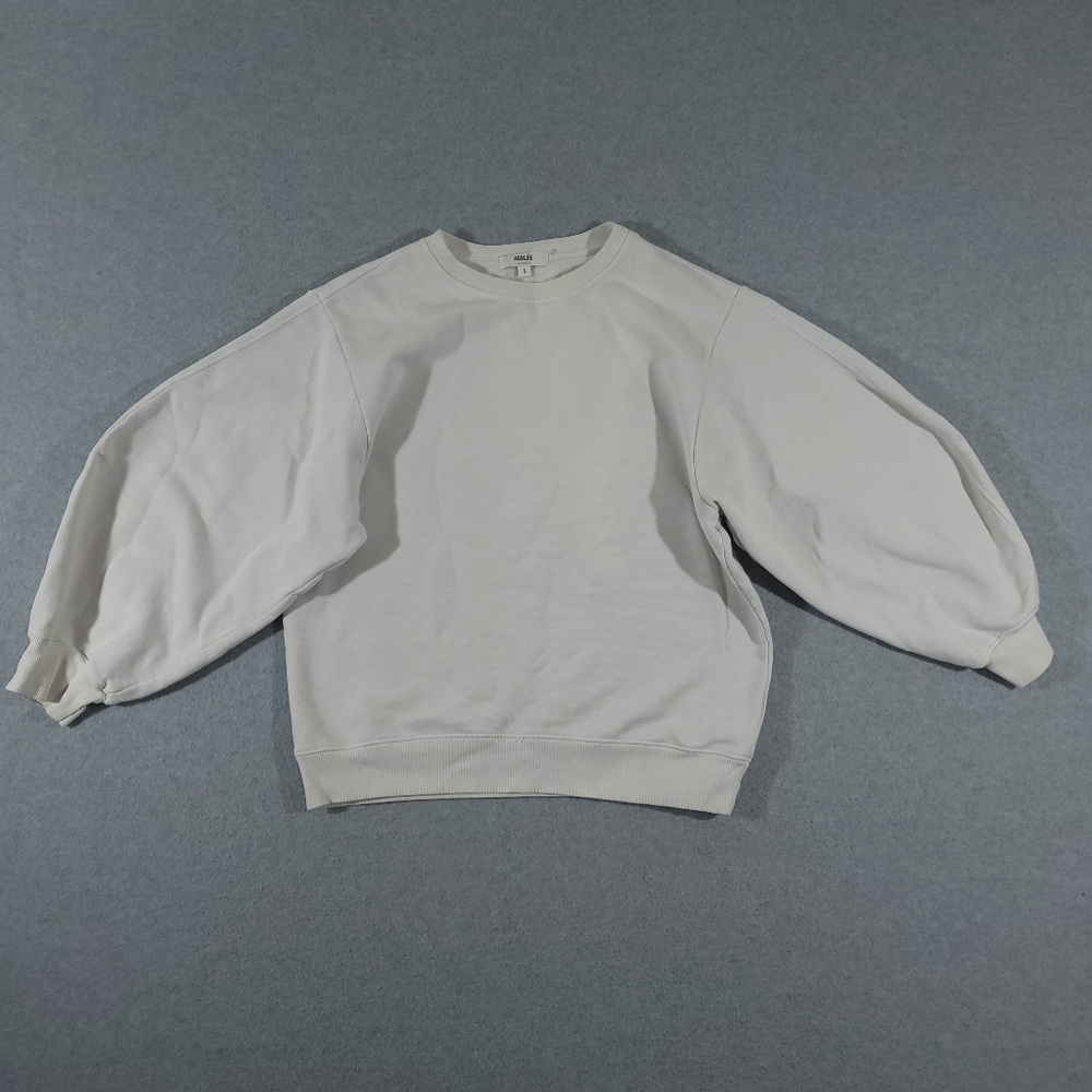 AGOLDE Women's Thora White 3/4 Sleeve Crew Neck Pullover Sweatshirt Size Small